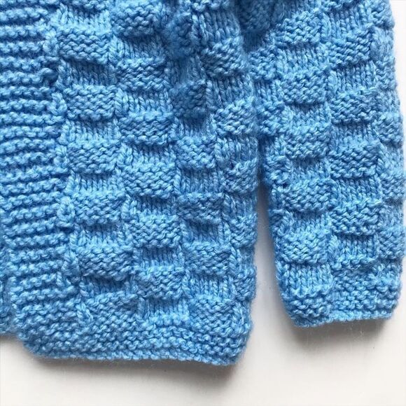 Hand knit blue hooded open front sweater 18-24m - Picture 3 of 4